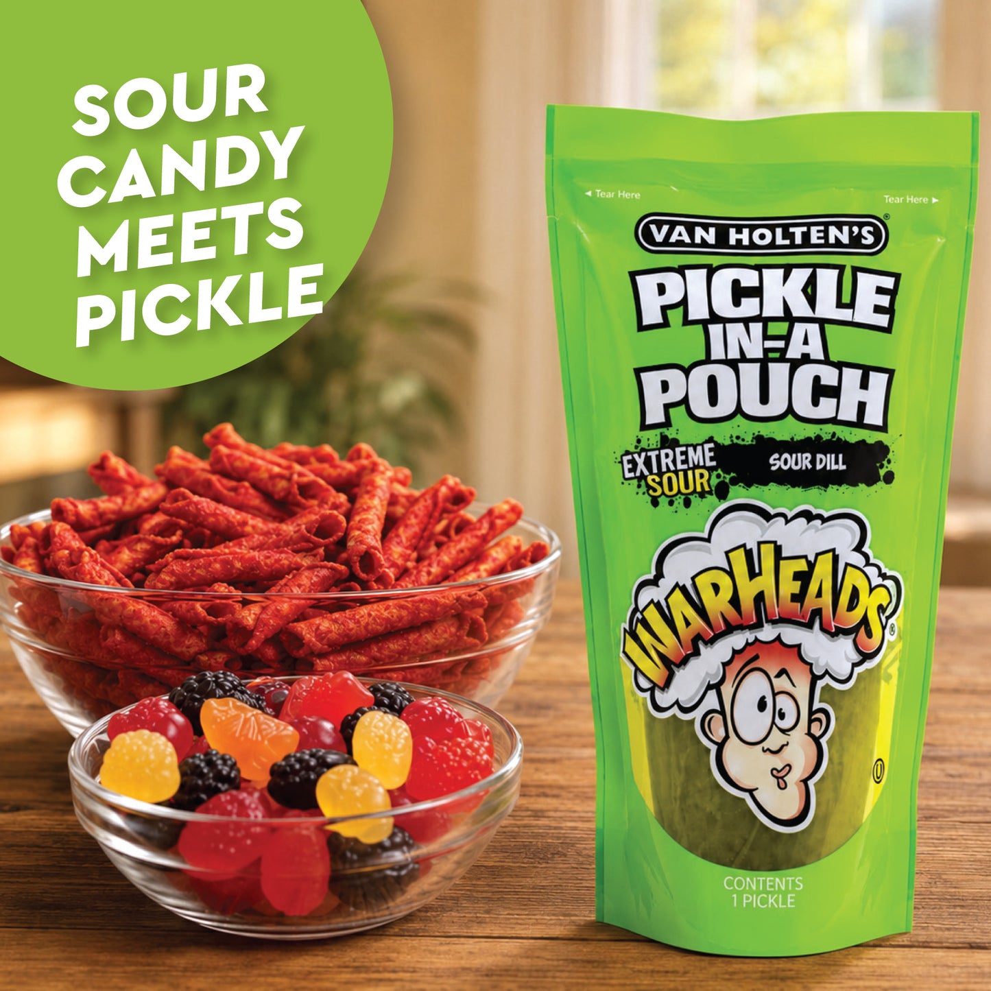 Extreme Sour Pickle Kit - Viral TikTok Snack | Sour Dill Pickle, Chili Rolled Corn Chips, Popping Candy, Fruit Gummies, Sour Rolled Fruit Candy & Chili Lime Seasoning