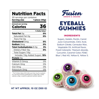 Eyeball Gummy Candy - 30 Count Bag, Individually Wrapped, Jelly Center | Squishy, Gooey Texture, Fun For Drinks, Party Decorations, Gag Gifts