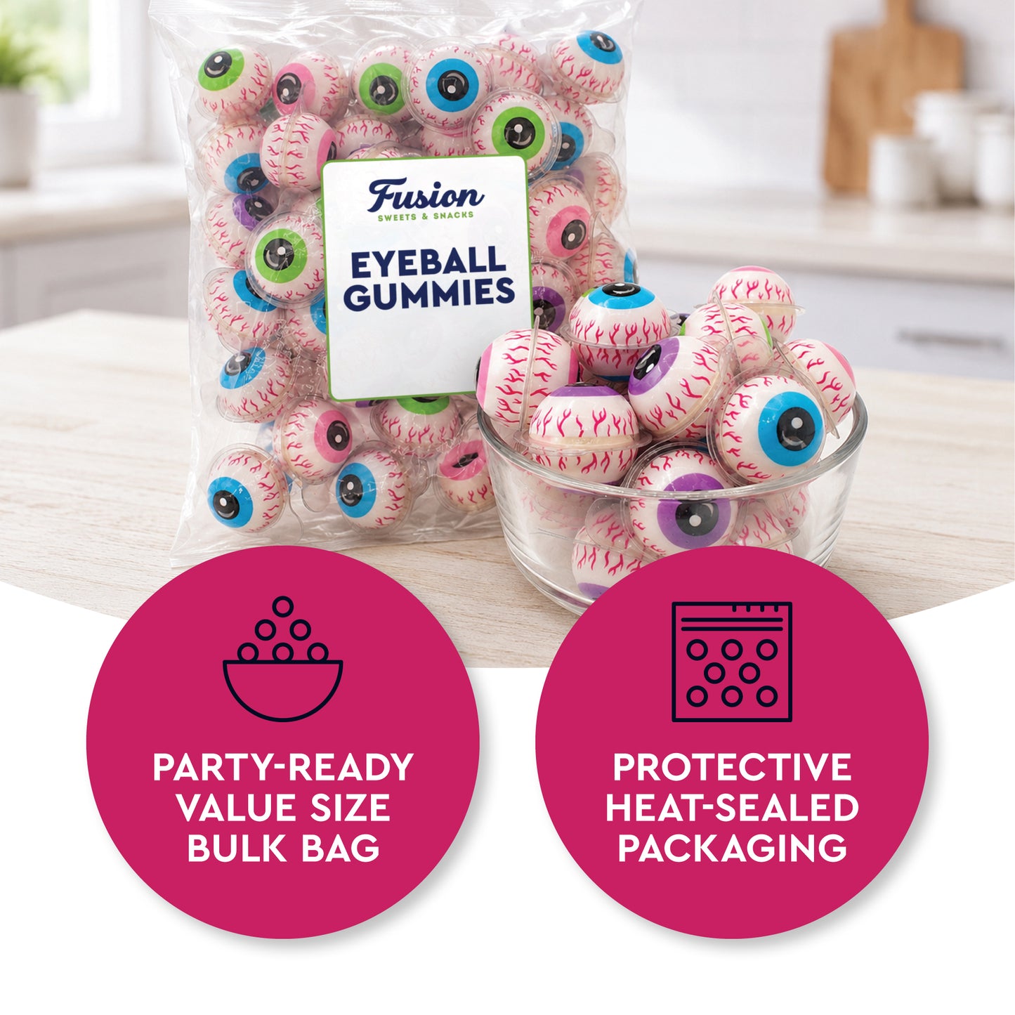 Eyeball Gummy Candy - 30 Count Bag, Individually Wrapped, Jelly Center | Squishy, Gooey Texture, Fun For Drinks, Party Decorations, Gag Gifts
