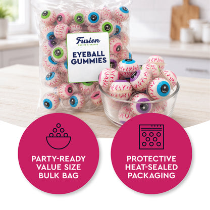 Eyeball Gummy Candy - 30 Count Bag, Individually Wrapped, Jelly Center | Squishy, Gooey Texture, Fun For Drinks, Party Decorations, Gag Gifts