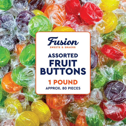 Assorted Fruit Buttons Hard Candy - 1 Pound Bulk Bag - Individually Wrapped Fruit Candies