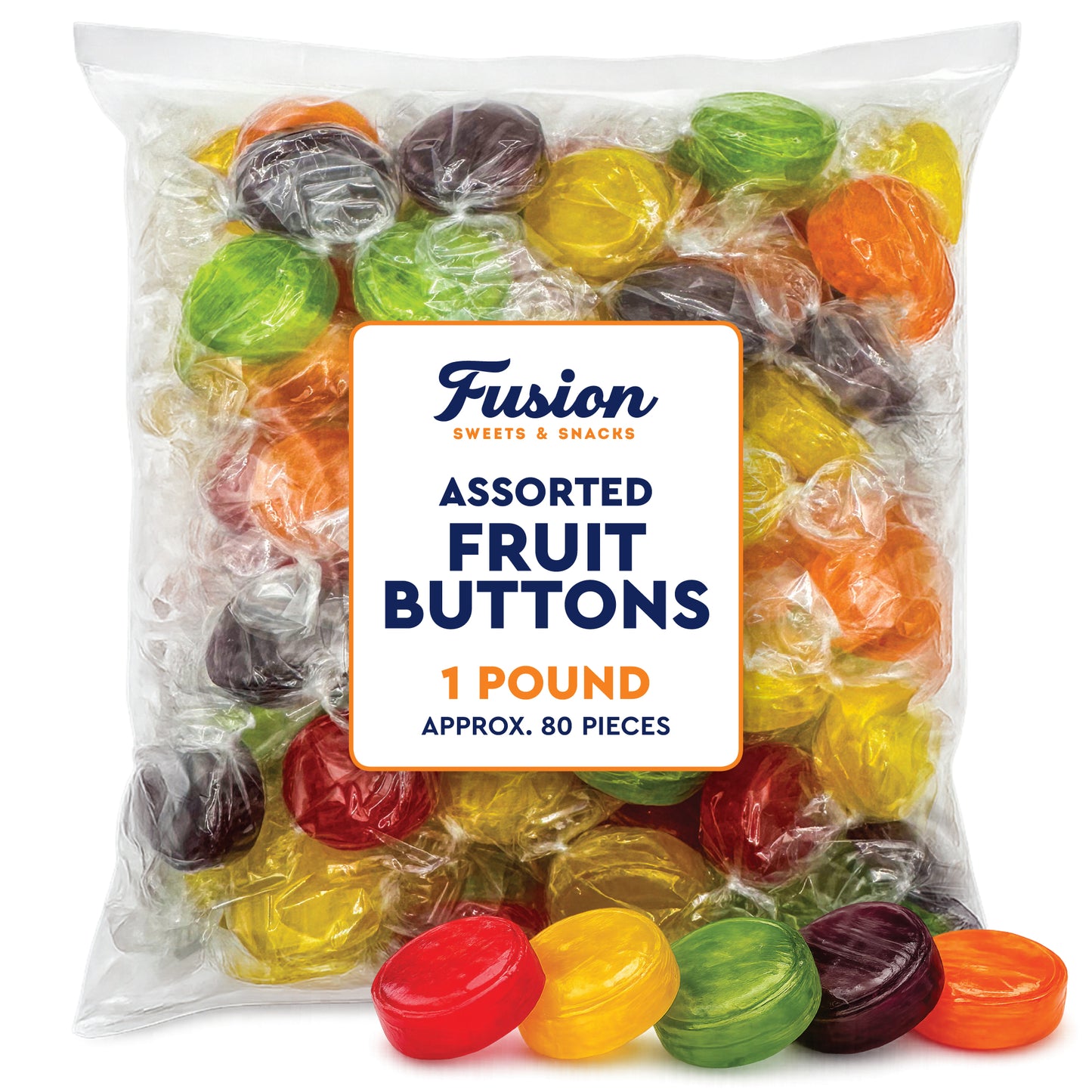 Assorted Fruit Buttons Hard Candy - 1 Pound Bulk Bag - Individually Wrapped Fruit Candies