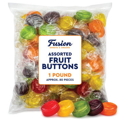 Assorted Fruit Buttons Hard Candy - 1 Pound Bulk Bag - Individually Wrapped Fruit Candies