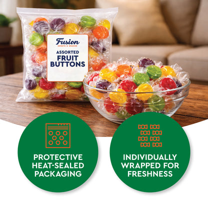 Assorted Fruit Buttons Hard Candy - 1 Pound Bulk Bag - Individually Wrapped Fruit Candies