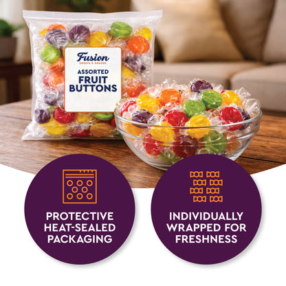 Assorted Fruit Buttons Hard Candy - 1 Pound Bulk Bag - Individually Wrapped Fruit Candies