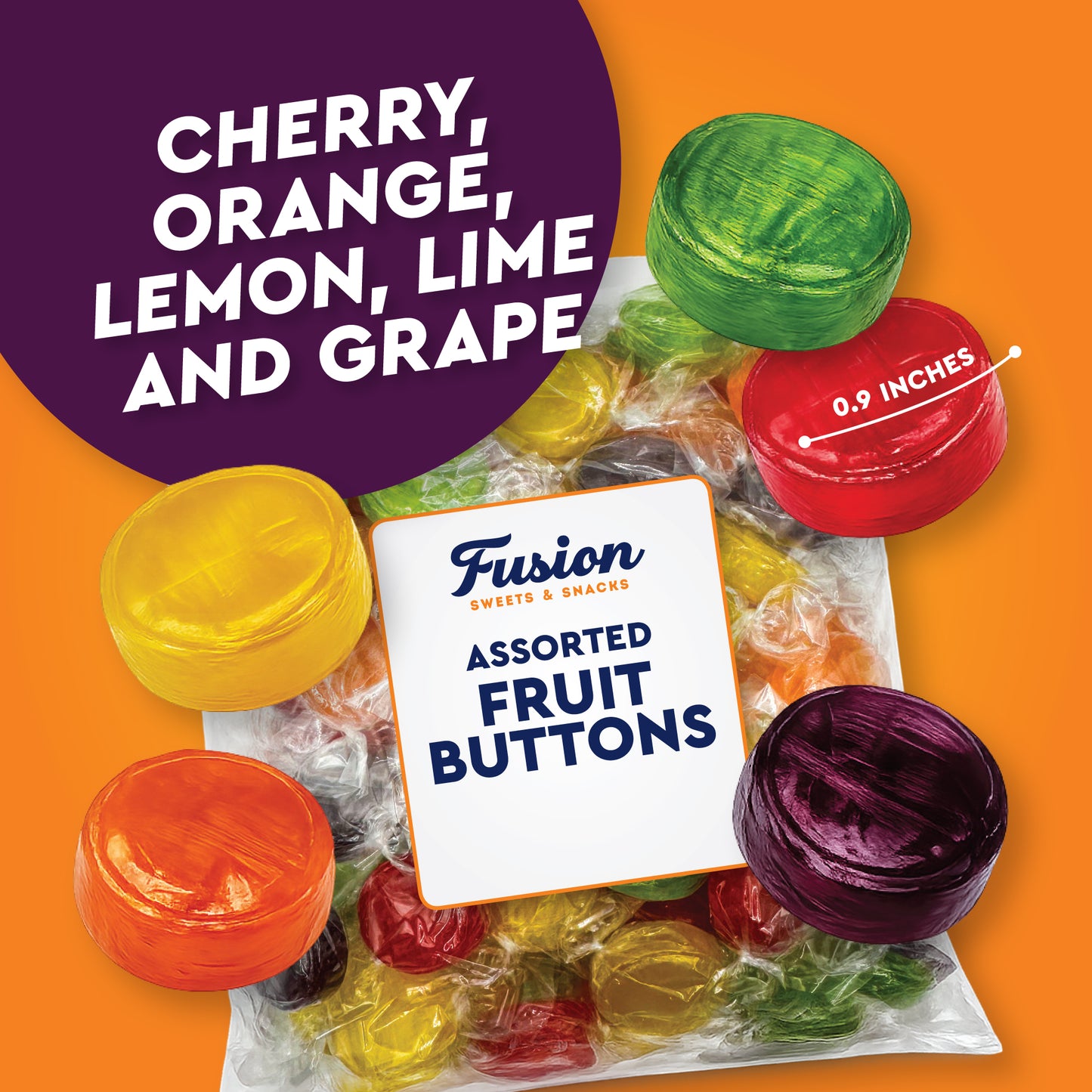 Assorted Fruit Buttons Hard Candy - 1 Pound Bulk Bag - Individually Wrapped Fruit Candies