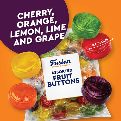 Assorted Fruit Buttons Hard Candy - 1 Pound Bulk Bag - Individually Wrapped Fruit Candies
