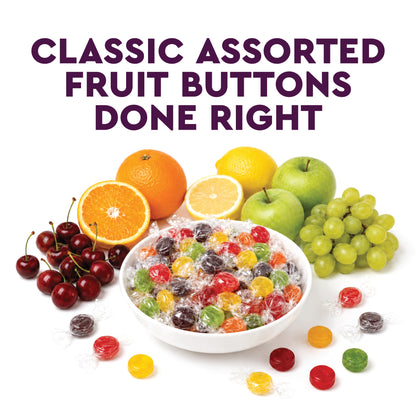 Assorted Fruit Buttons Hard Candy - 1 Pound Bulk Bag - Individually Wrapped Fruit Candies