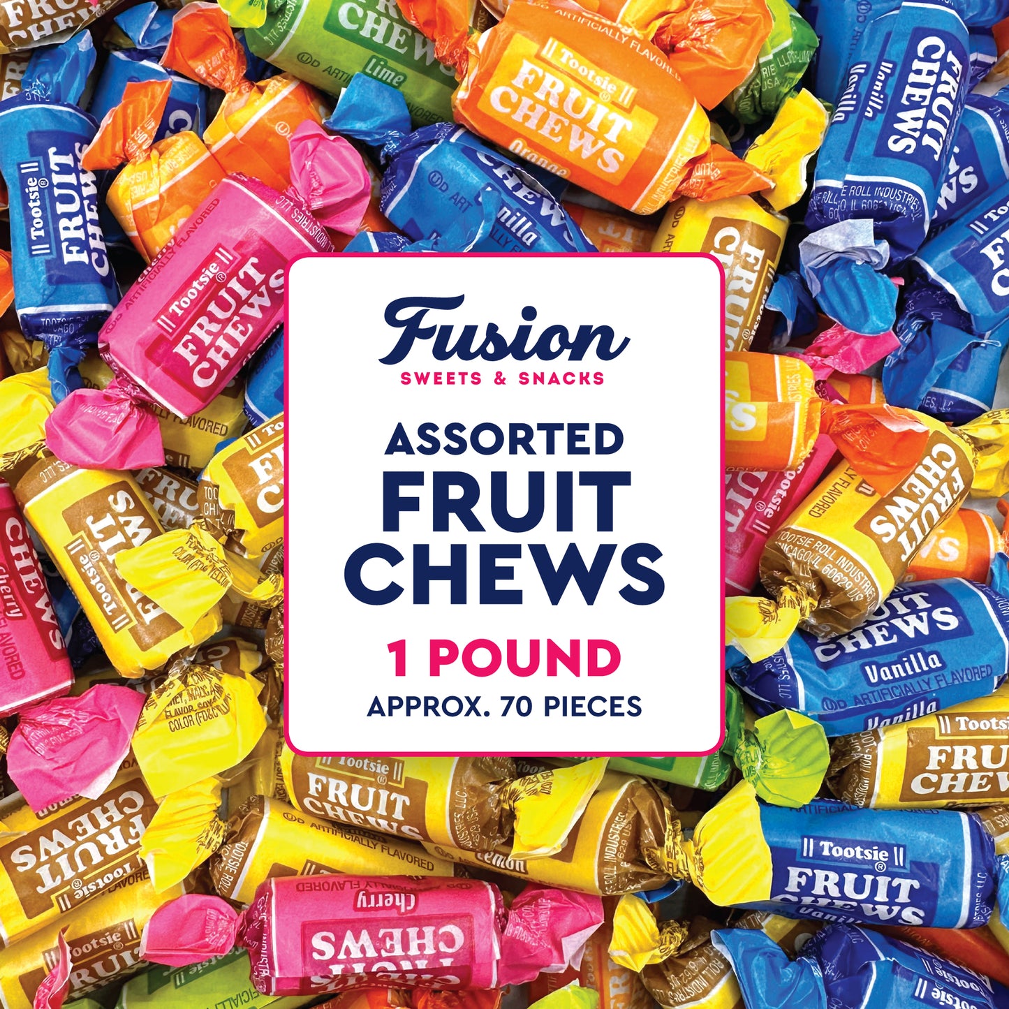 Tootsie Fruit Chews Candy - 1 Pound Bulk Bag, Fruit Chews Rolls, 5 Assorted Flavors, Soft & Fruity Taffy Candy, Individually Wrapped Gluten Free Treats
