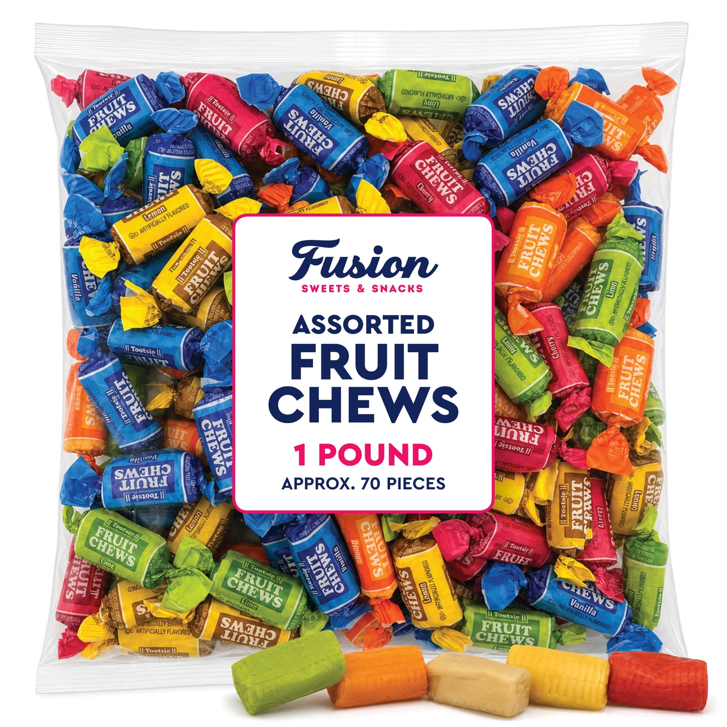 Tootsie Fruit Chews Candy - 1 Pound Bulk Bag, Fruit Chews Rolls, 5 Assorted Flavors, Soft & Fruity Taffy Candy, Individually Wrapped Gluten Free Treats