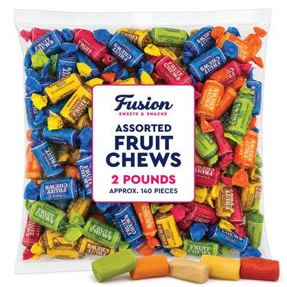 Tootsie Fruit Chews Candy - 2 Pounds Bulk Bag, Fruit Chews Rolls, 5 Assorted Flavors, Soft & Fruity Taffy Candy, Individually Wrapped Gluten Free Treats