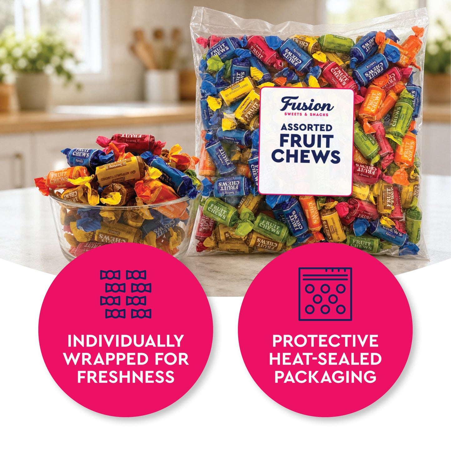 Tootsie Fruit Chews Candy - 1 Pound Bulk Bag, Fruit Chews Rolls, 5 Assorted Flavors, Soft & Fruity Taffy Candy, Individually Wrapped Gluten Free Treats