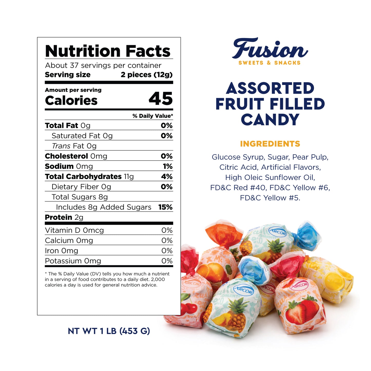 Fruit Filled Candy - Assorted 1 Pound Bulk Bag, Arcor Bon Bon Fruitfuls Candy, Individually Wrapped Hard Candy
