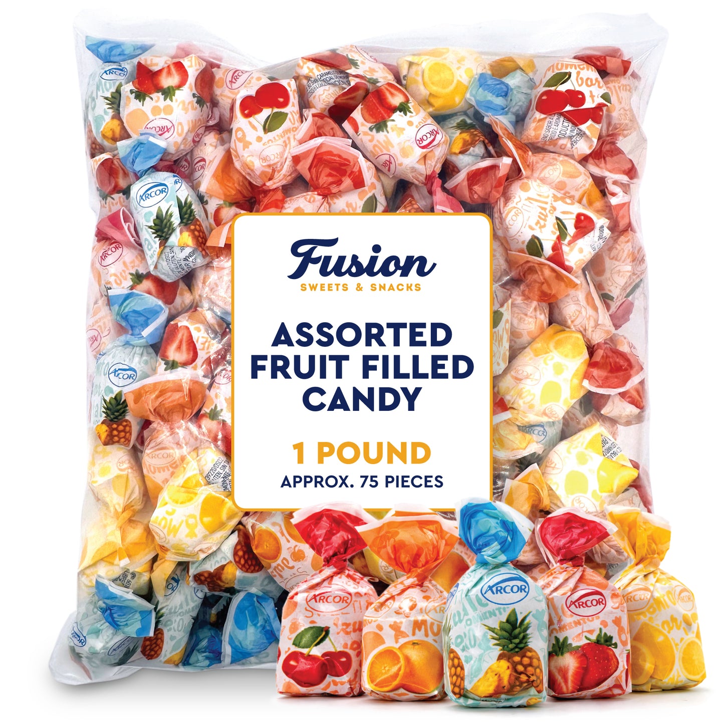 Fruit Filled Candy - Assorted 1 Pound Bulk Bag, Arcor Bon Bon Fruitfuls Candy, Individually Wrapped Hard Candy