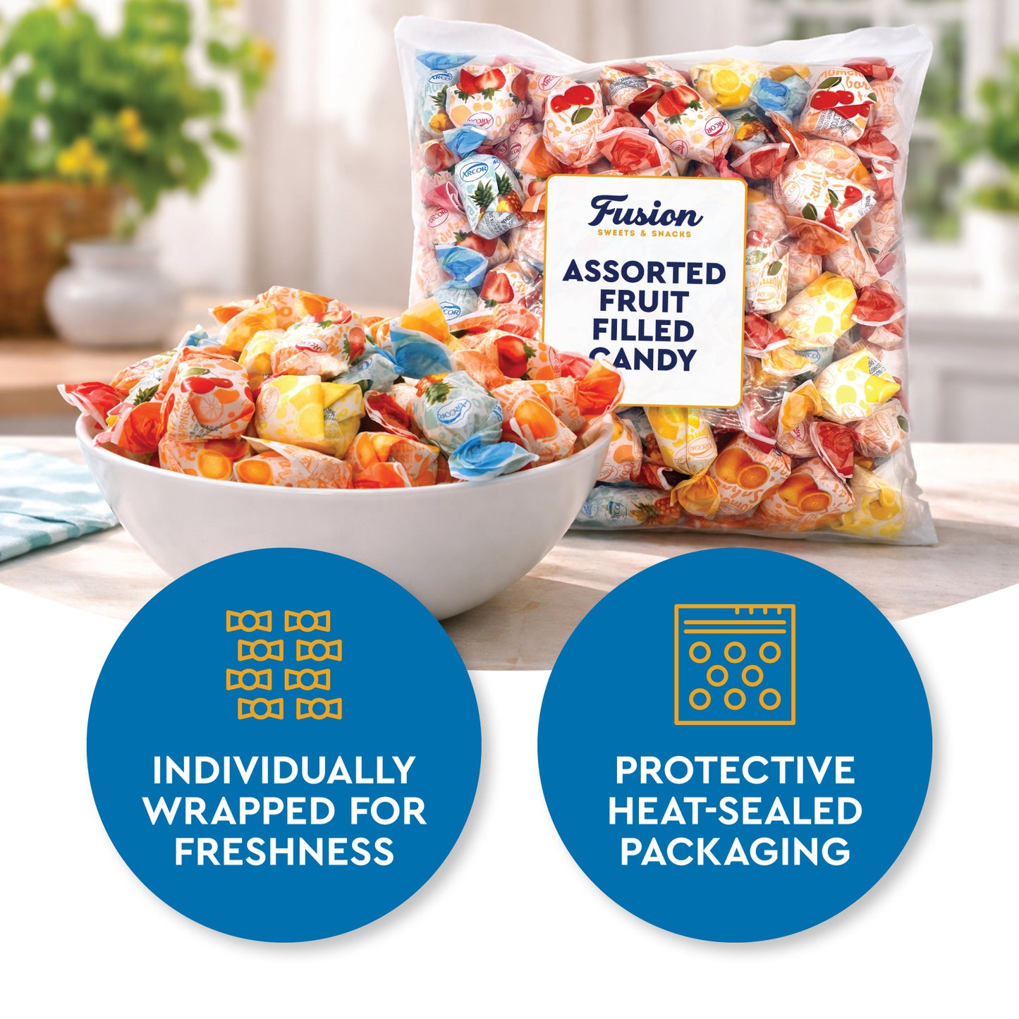 Fruit Filled Hard Candy - Assorted 2 Pounds Bulk Bag, Arcor Bon Bon Fruitfuls candy, Individually Wrapped Hard Candy