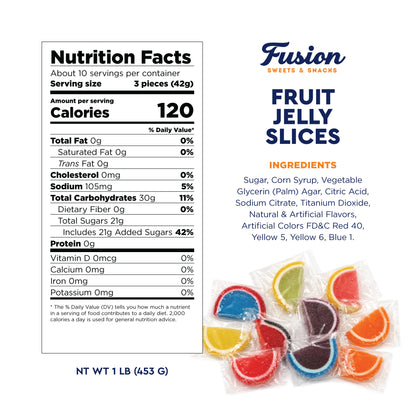 Jelly Fruit Slices Candy – 1 Pound Bulk Individually Wrapped | Assorted Sugared Wedges, Classic Old Fashioned Nostalgic Gummy, Kosher, Gluten Free, Nut Free, Fat Free, Soy Free