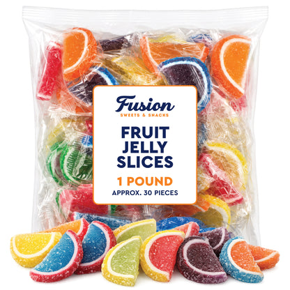 Jelly Fruit Slices Candy – 1 Pound Bulk Individually Wrapped | Assorted Sugared Wedges, Classic Old Fashioned Nostalgic Gummy, Kosher, Gluten Free, Nut Free, Fat Free, Soy Free
