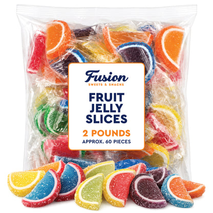 Jelly Fruit Slices Candy, 2 Pounds Bulk, Individually Wrapped | Assorted Sugared Wedges, Classic Old Fashioned Nostalgic Gummy, Kosher, Gluten Free, Nut Free, Fat Free, Soy Free