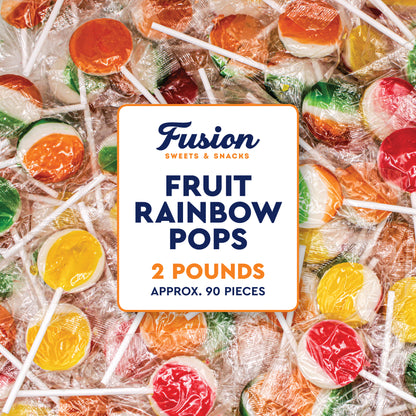 Fruit Rainbow Lollipop Assorted Mix - 2 Pounds - Bulk Suckers Individually Wrapped, Assorted Fruit Rainbow Flavors, Round & Flat Lollipops, Party Favors, Office Candy Bowl, Kids Treat Bag Filler, Classroom Treats