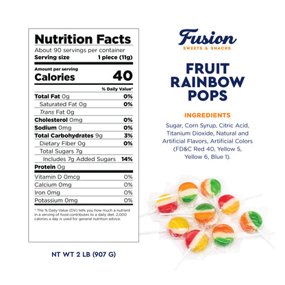 Fruit Rainbow Lollipop Assorted Mix - 2 Pounds - Bulk Suckers Individually Wrapped, Assorted Fruit Rainbow Flavors, Round & Flat Lollipops, Party Favors, Office Candy Bowl, Kids Treat Bag Filler, Classroom Treats
