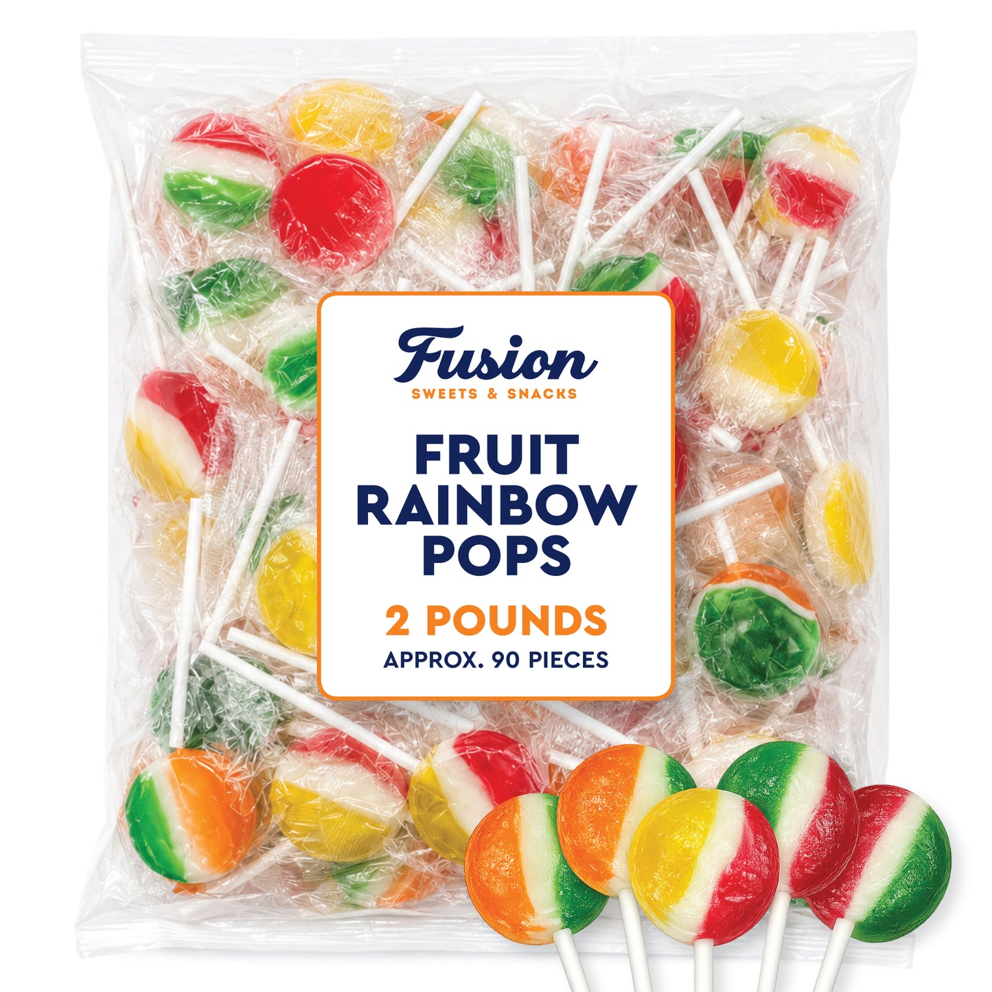 Fruit Rainbow Lollipop Assorted Mix - 2 Pounds - Bulk Suckers Individually Wrapped, Assorted Fruit Rainbow Flavors, Round & Flat Lollipops, Party Favors, Office Candy Bowl, Kids Treat Bag Filler, Classroom Treats