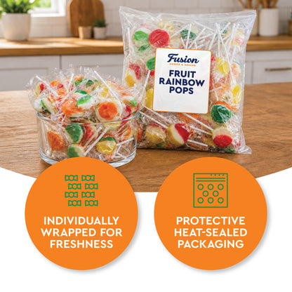 Fruit Rainbow Lollipop Assorted Mix - 2 Pounds - Bulk Suckers Individually Wrapped, Assorted Fruit Rainbow Flavors, Round & Flat Lollipops, Party Favors, Office Candy Bowl, Kids Treat Bag Filler, Classroom Treats