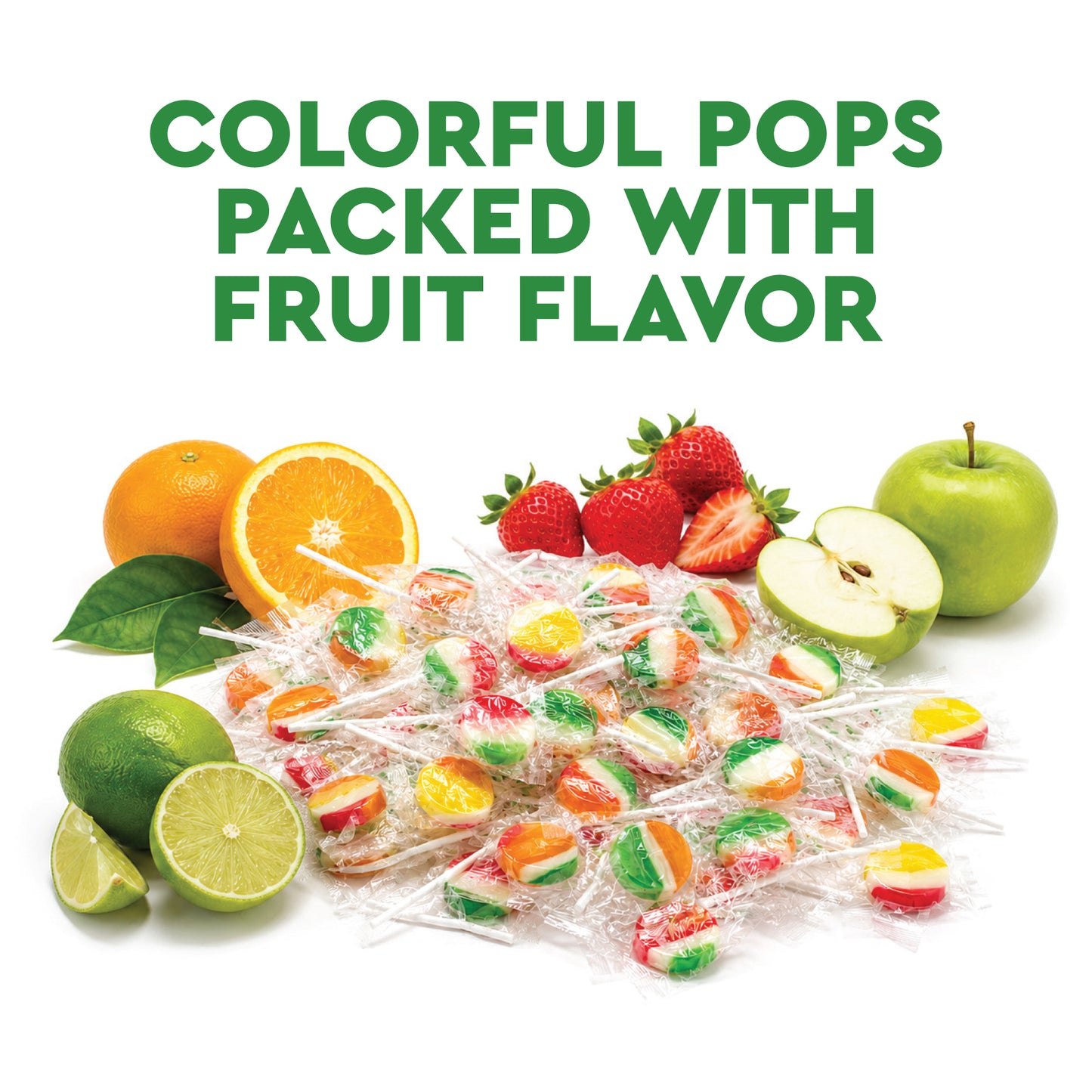 Fruit Rainbow Lollipop Assorted Mix - 2 Pounds - Bulk Suckers Individually Wrapped, Assorted Fruit Rainbow Flavors, Round & Flat Lollipops, Party Favors, Office Candy Bowl, Kids Treat Bag Filler, Classroom Treats