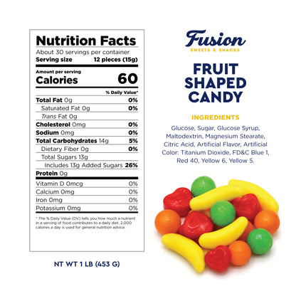 Hard Fruit Shaped Candy, 1 Pound, Unwrapped Bulk Candy For Gumball Machine | Bulk Unwrapped Candy for Vending & Gumball Machines, Nostalgic Candy Store Refills, Loose Candies for Dispensers