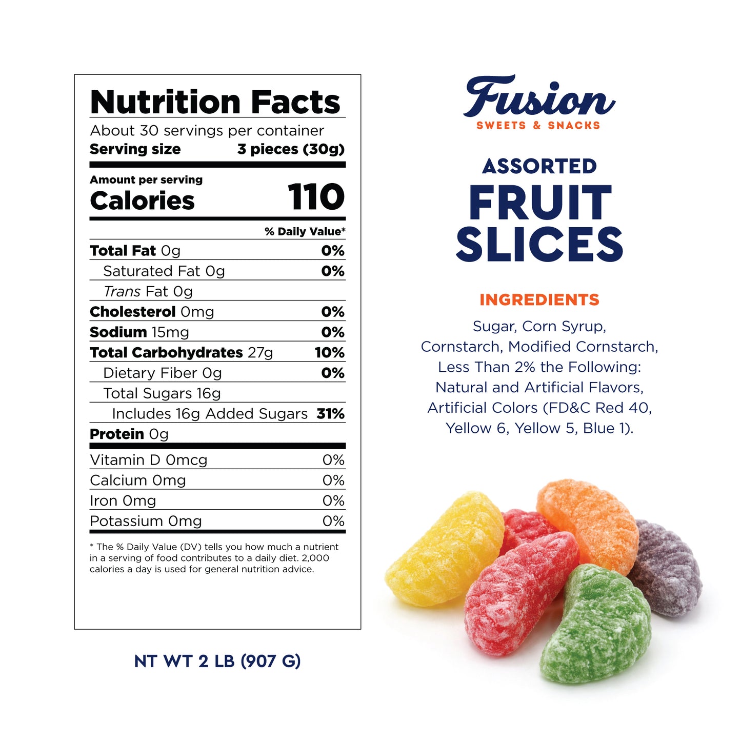 Assorted Fruit Slices Jelly Candy – 2 Pound Bulk Bag Of Old-Fashioned Sugar-Dusted Gum Drops, Orange Slices, Jelly Fruit Mix, Nostalgic Soft Gems for Gifts & Bowls