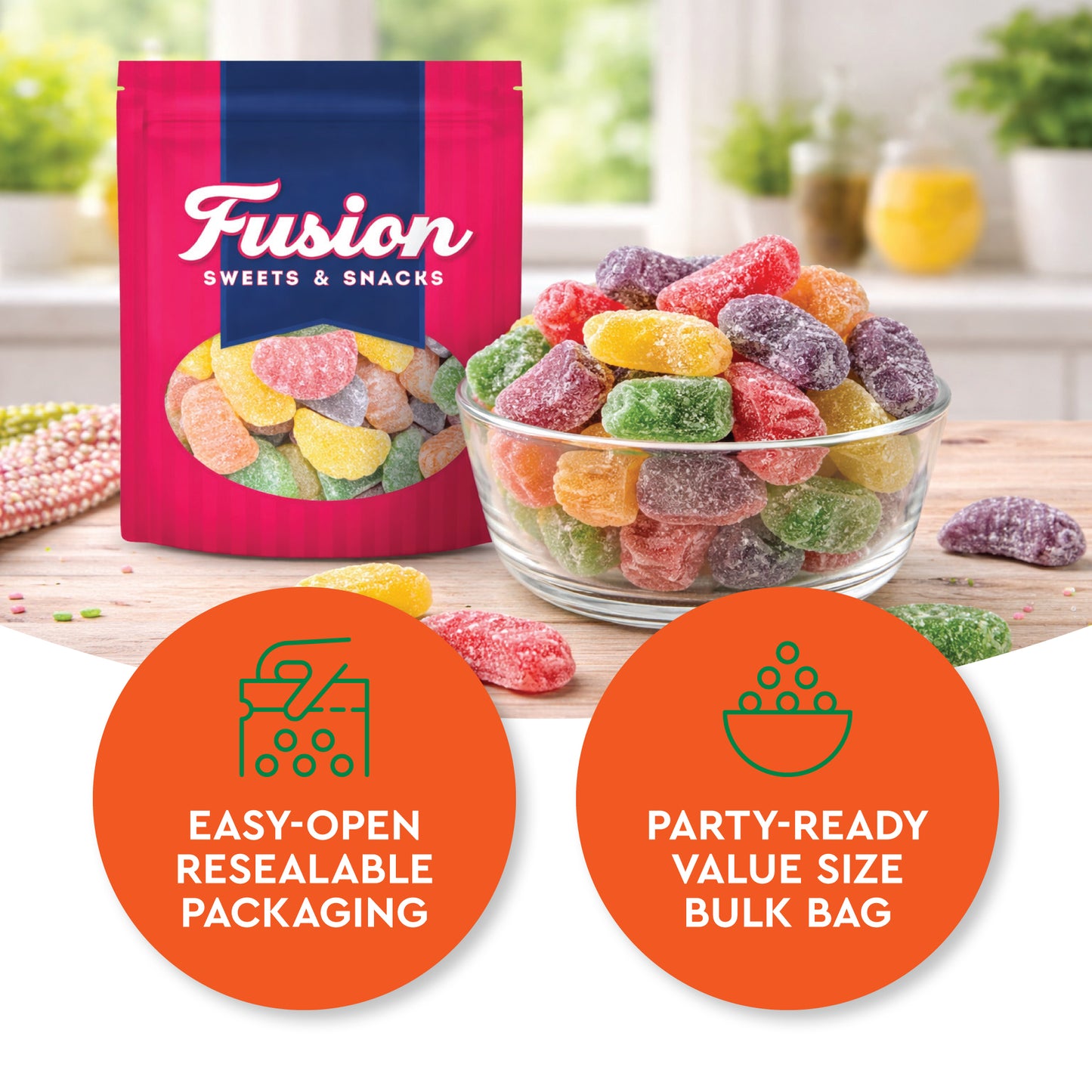 Assorted Fruit Slices Jelly Candy – 2 Pound Bulk Bag Of Old-Fashioned Sugar-Dusted Gum Drops, Orange Slices, Jelly Fruit Mix, Nostalgic Soft Gems for Gifts & Bowls