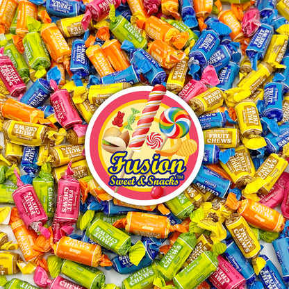 Fruit Chews Candy - 2 Pounds Bulk Bag, Fruit Chews Rolls, 5 Assorted Flavors, Soft & Fruity Taffy Candy, Individually Wrapped Gluten Free Treats