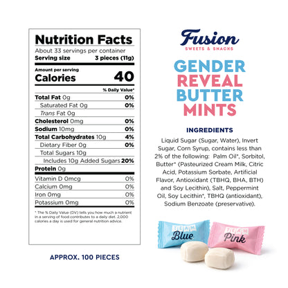 Gender Reveal Buttermints Individually Wrapped, 100 Count | Pink and Blue Candy for Gender Reveal Party Favors & Baby Shower Mints | Sweet After Dinner Treats, Thank You Candy Gifts for Guests