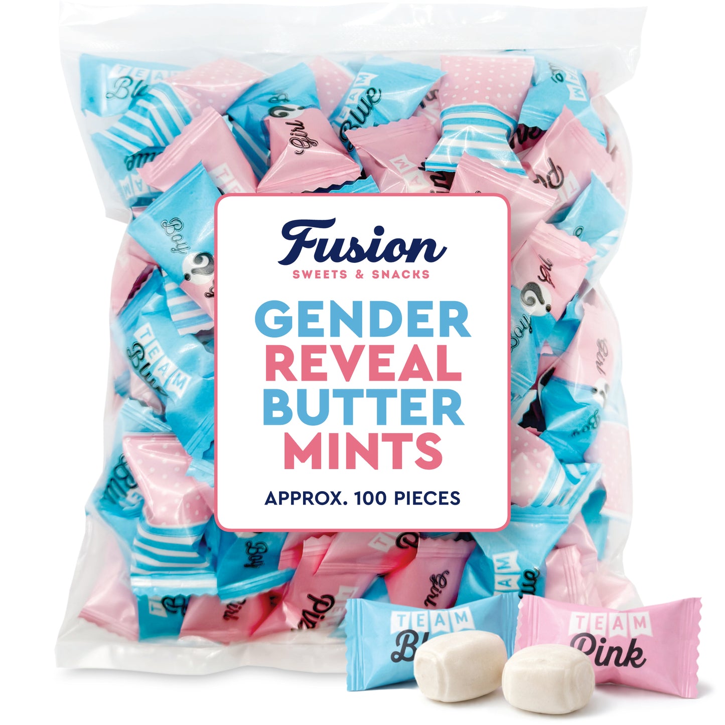 Gender Reveal Buttermints Individually Wrapped, 100 Count | Pink and Blue Candy for Gender Reveal Party Favors & Baby Shower Mints | Sweet After Dinner Treats, Thank You Candy Gifts for Guests