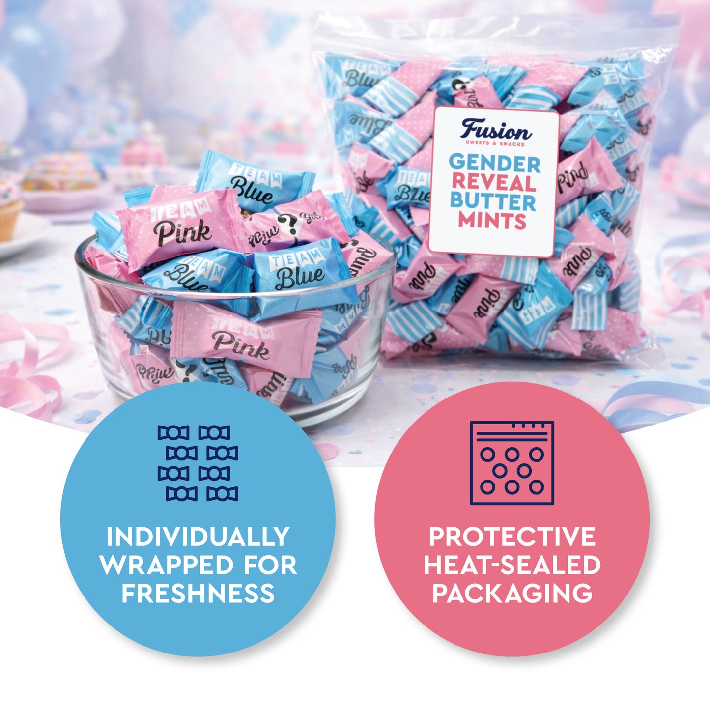 Gender Reveal Buttermints Individually Wrapped, 100 Count | Pink and Blue Candy for Gender Reveal Party Favors & Baby Shower Mints | Sweet After Dinner Treats, Thank You Candy Gifts for Guests