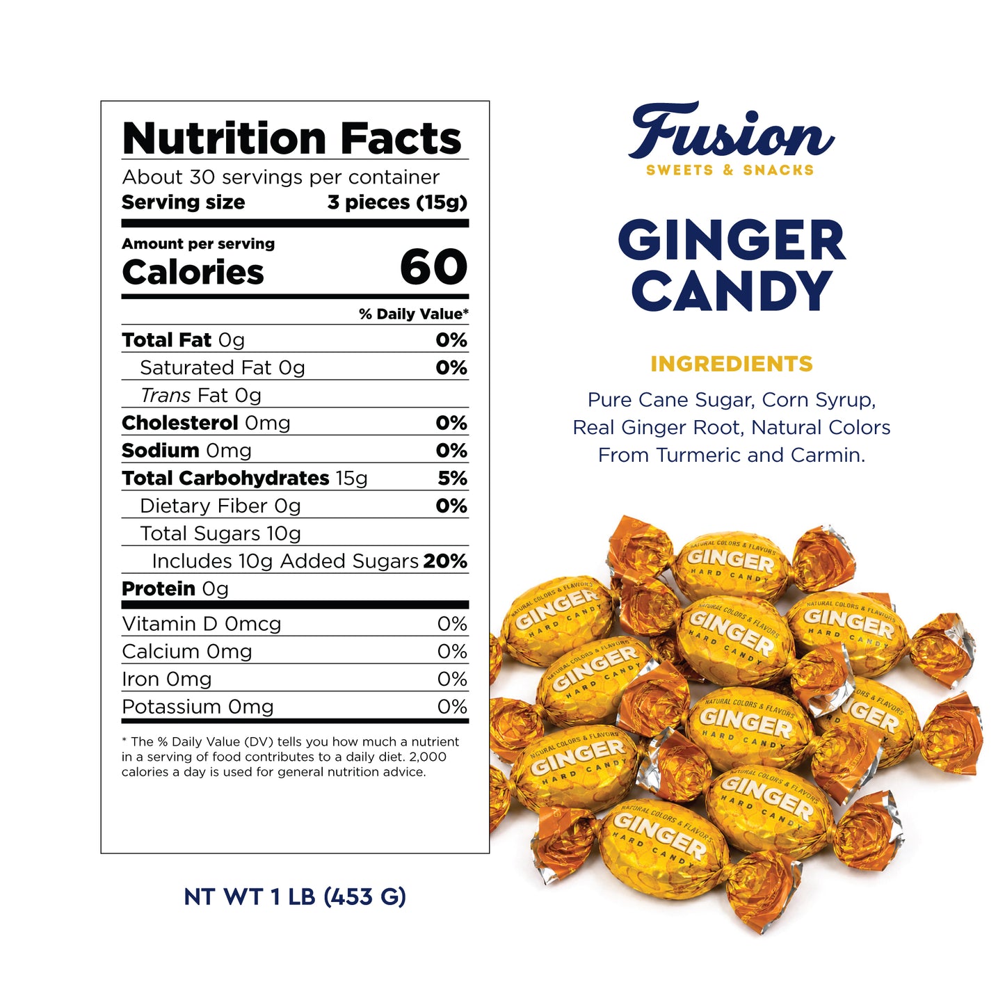 Ginger Candy - 1 Pound Bag - Hard Ginger Candy For Nausea Relief And Digestion Aid - Individually Wrapped Candies