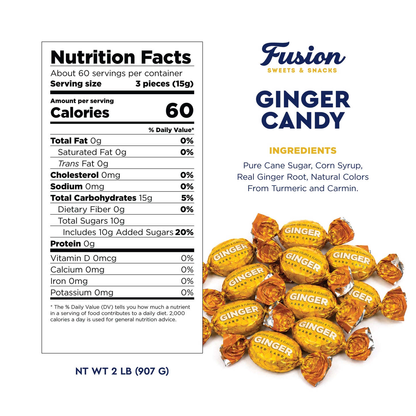 Ginger Candy - 2 Pound Bag - Hard Ginger Candy For Nausea Relief And Digestion Aid - Individually Wrapped Ginger Hard Candy (Approx 180 Pieces)