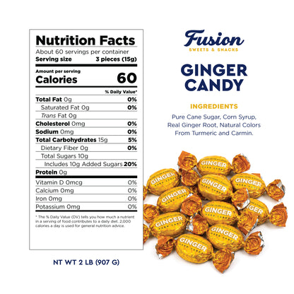 Ginger Candy - 2 Pound Bag - Hard Ginger Candy For Nausea Relief And Digestion Aid - Individually Wrapped Ginger Hard Candy (Approx 180 Pieces)