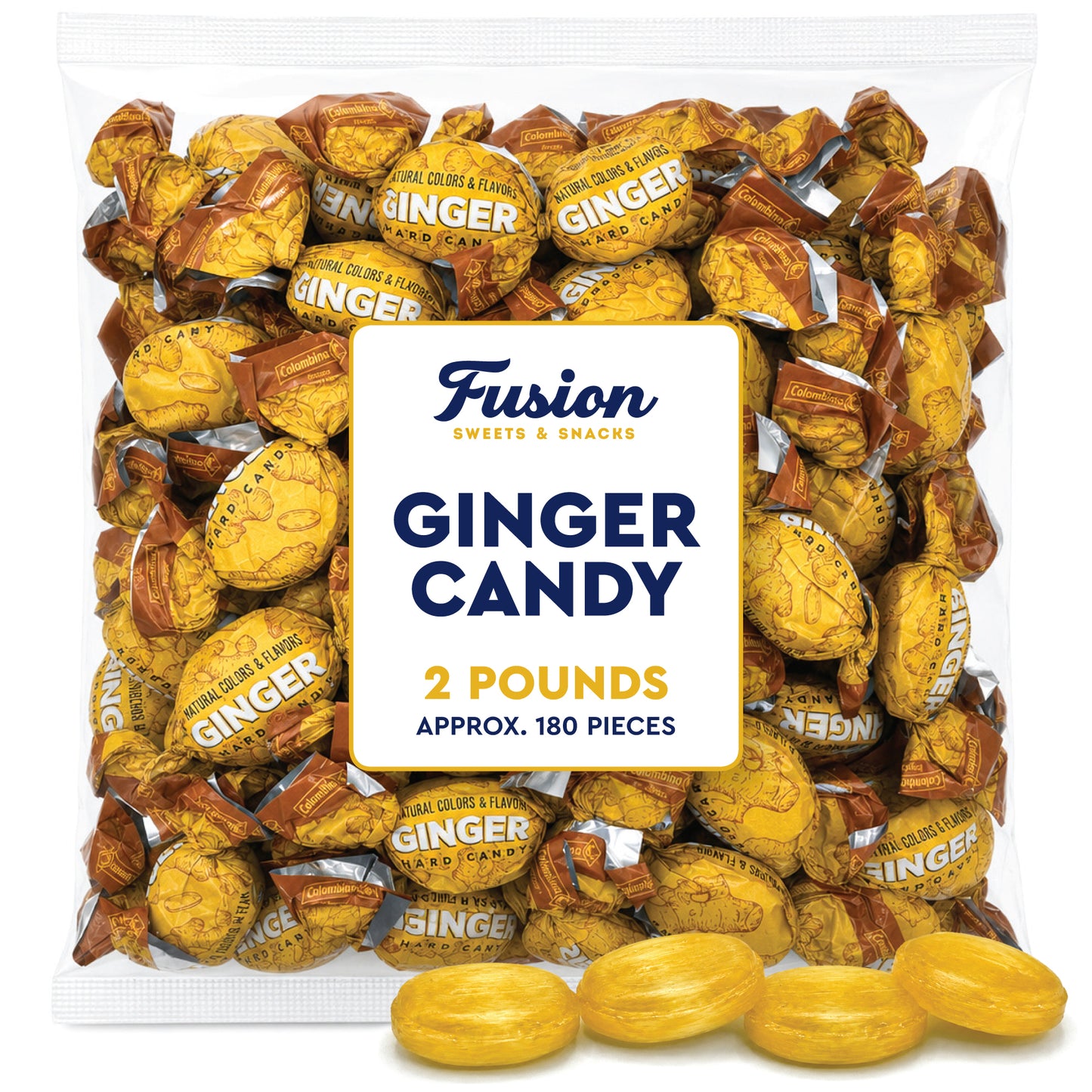 Ginger Candy - 2 Pound Bag - Hard Ginger Candy For Nausea Relief And Digestion Aid - Individually Wrapped Ginger Hard Candy (Approx 180 Pieces)