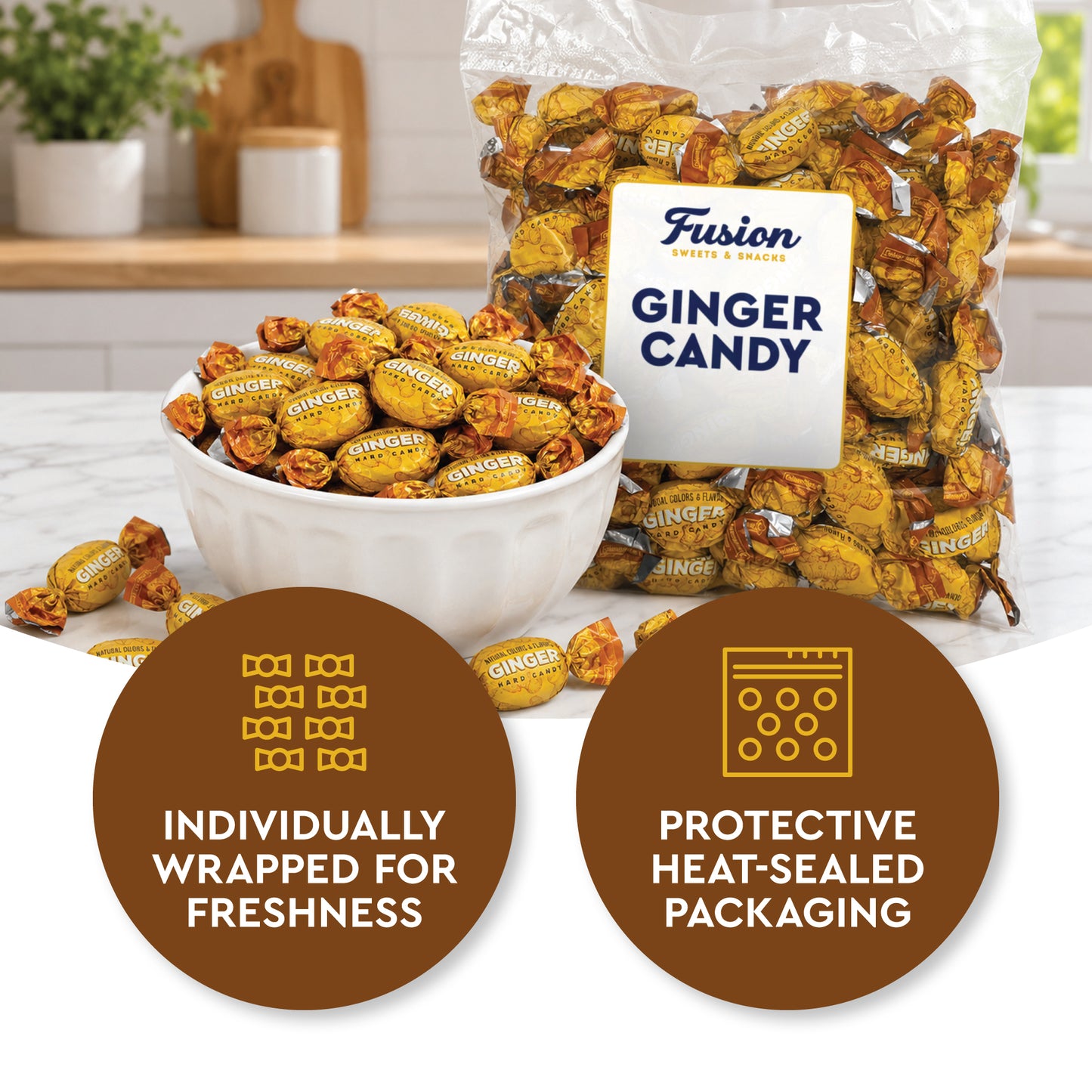 Ginger Candy - 2 Pound Bag - Hard Ginger Candy For Nausea Relief And Digestion Aid - Individually Wrapped Ginger Hard Candy (Approx 180 Pieces)