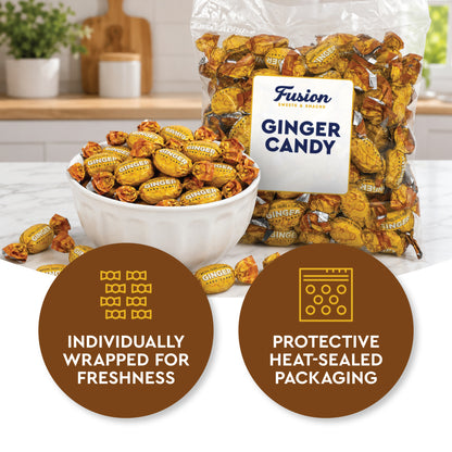 Ginger Candy - 2 Pound Bag - Hard Ginger Candy For Nausea Relief And Digestion Aid - Individually Wrapped Ginger Hard Candy (Approx 180 Pieces)