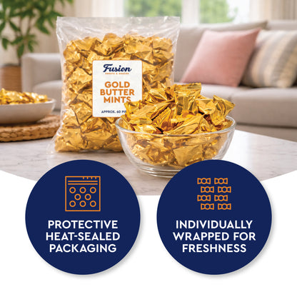 Gold Buttermints (Approx. 120 Count) - Butter Mints Individually Wrapped - Wedding Mints