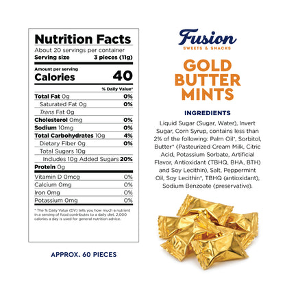 Gold Buttermints (Approx. 60 Count) - Butter Mints Individually Wrapped - Wedding Mints
