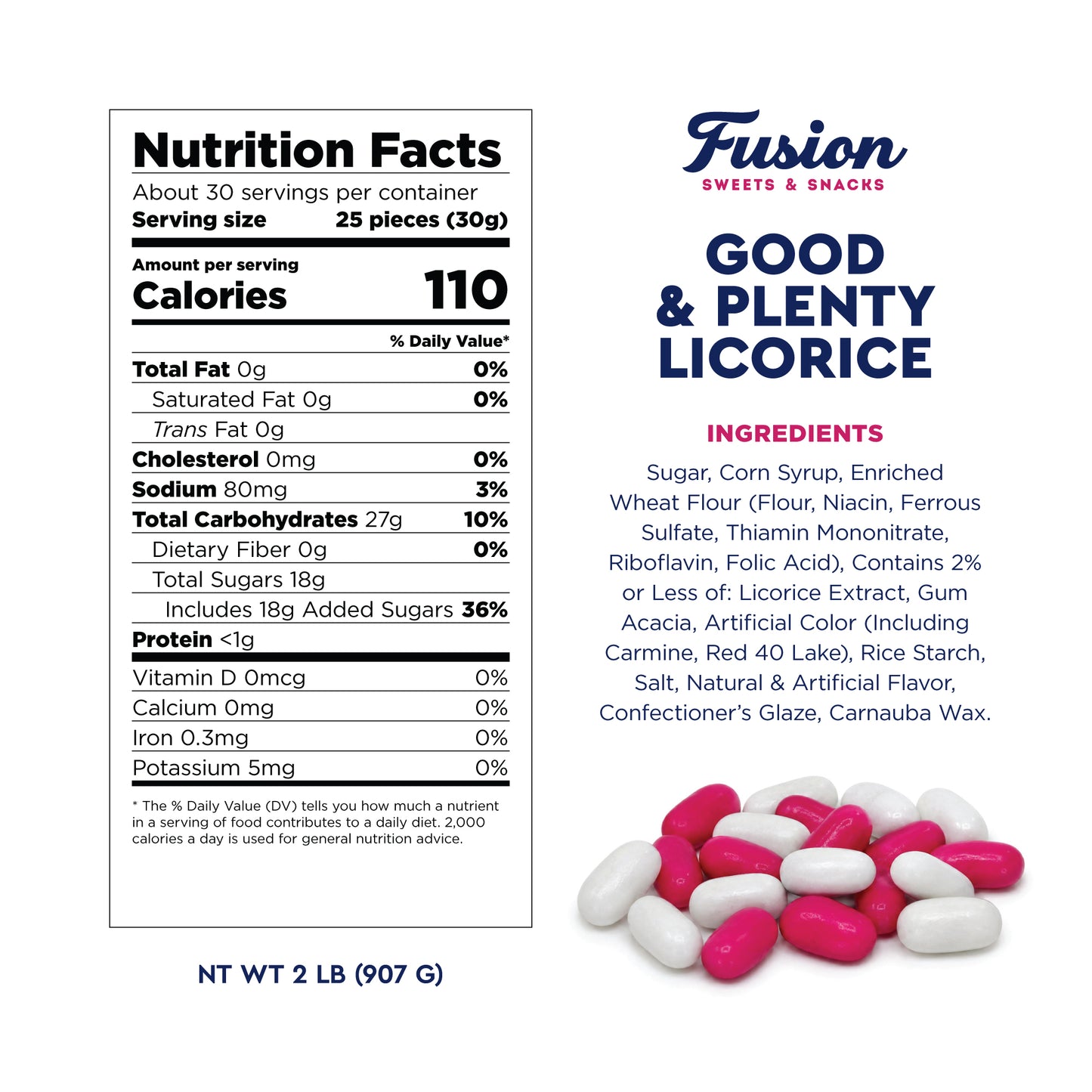 Good & Plenty Licorice Candy, 2 Pound Bulk Bag, Fat Free, Pink & White Candy | Nostalgic Candies, Great For Gumball Machine Refills, Sharing, Snacking