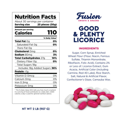 Good & Plenty Licorice Candy, 2 Pound Bulk Bag, Fat Free, Pink & White Candy | Nostalgic Candies, Great For Gumball Machine Refills, Sharing, Snacking