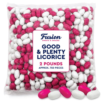 Good & Plenty Licorice Candy, 2 Pound Bulk Bag, Fat Free, Pink & White Candy | Nostalgic Candies, Great For Gumball Machine Refills, Sharing, Snacking