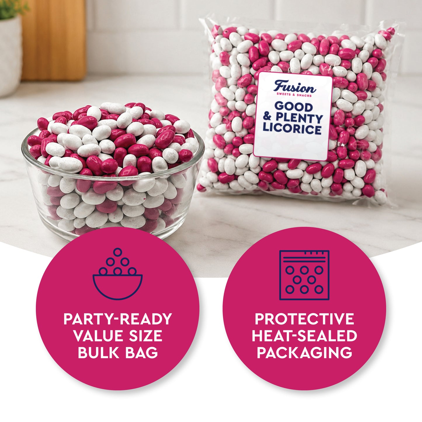 Good & Plenty Licorice Candy, 2 Pound Bulk Bag, Fat Free, Pink & White Candy | Nostalgic Candies, Great For Gumball Machine Refills, Sharing, Snacking