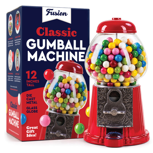 Classic 12 Inch Gumball Machine, Cast Metal Glass Globe Candy Dispenser | Retro Style Coin or Non-Coin Operated Vending Machine, Ideal for Small Candy & Half Inch Gumballs, Home & Office