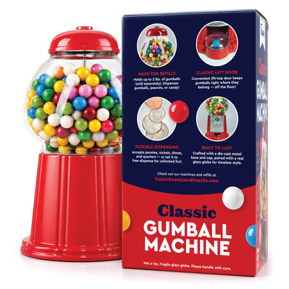 Classic 12 Inch Gumball Machine, Cast Metal Glass Globe Candy Dispenser | Retro Style Coin or Non-Coin Operated Vending Machine, Ideal for Small Candy & Half Inch Gumballs, Home & Office