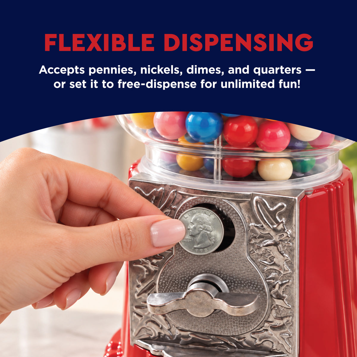 Classic 12 Inch Gumball Machine, Cast Metal Glass Globe Candy Dispenser | Retro Style Coin or Non-Coin Operated Vending Machine, Ideal for Small Candy & Half Inch Gumballs, Home & Office