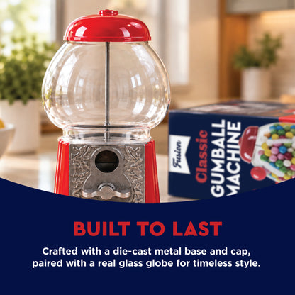 Classic 12 Inch Gumball Machine, Cast Metal Glass Globe Candy Dispenser | Retro Style Coin or Non-Coin Operated Vending Machine, Ideal for Small Candy & Half Inch Gumballs, Home & Office